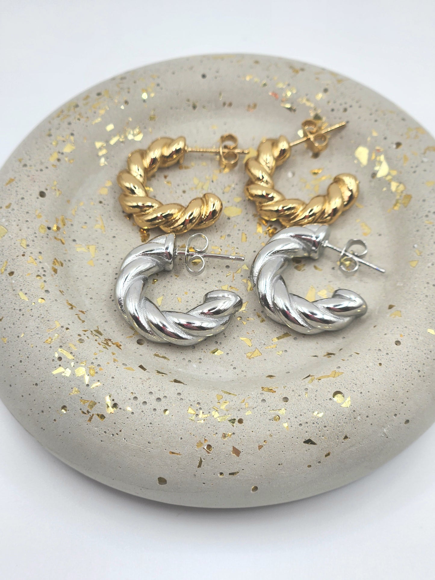 Braided stainless steel hoop earrings