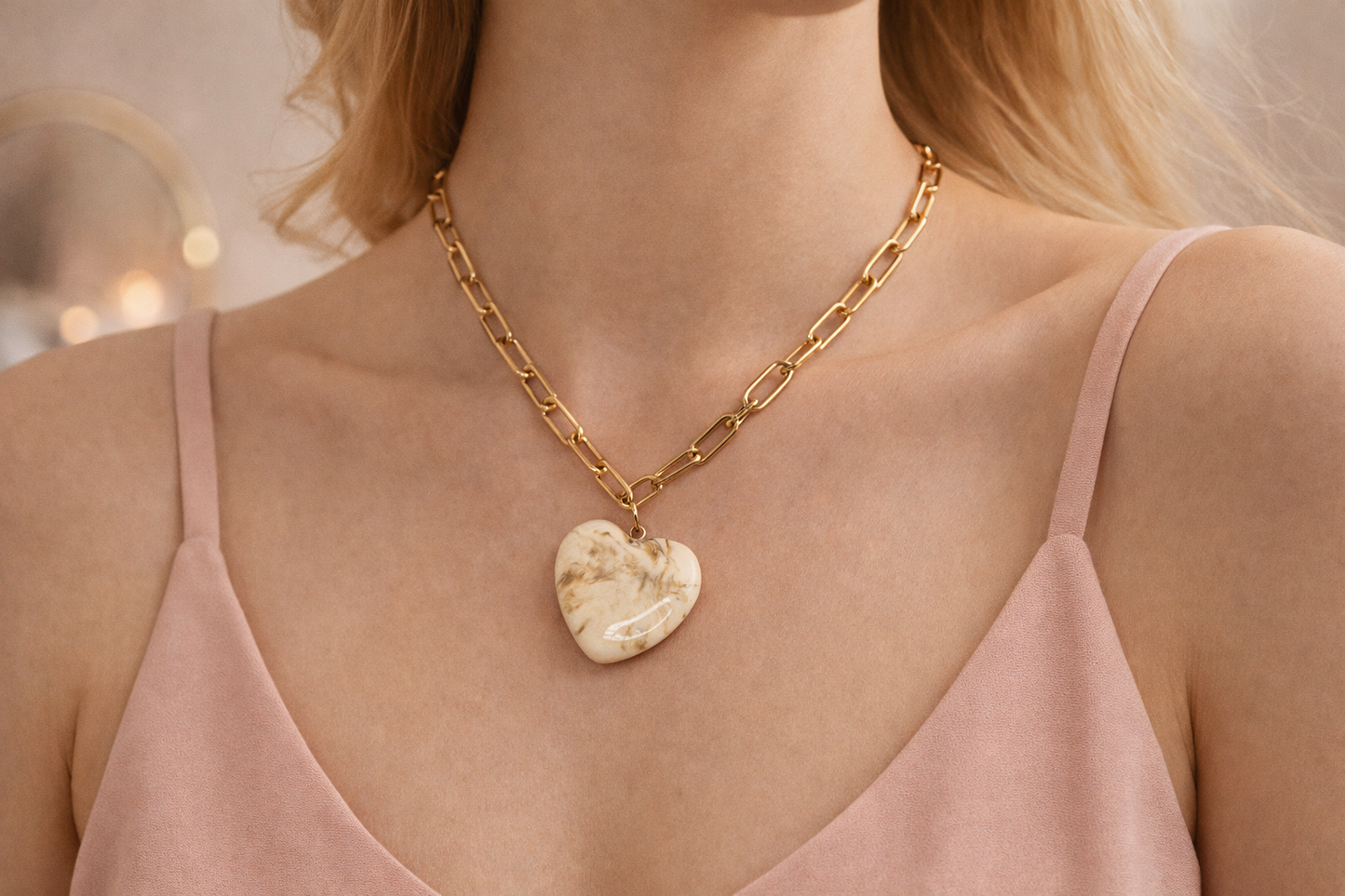 Heart Stone Necklace – Waterproof Gold Chain | Meaningful Everyday Jewelry (2 Color Options)