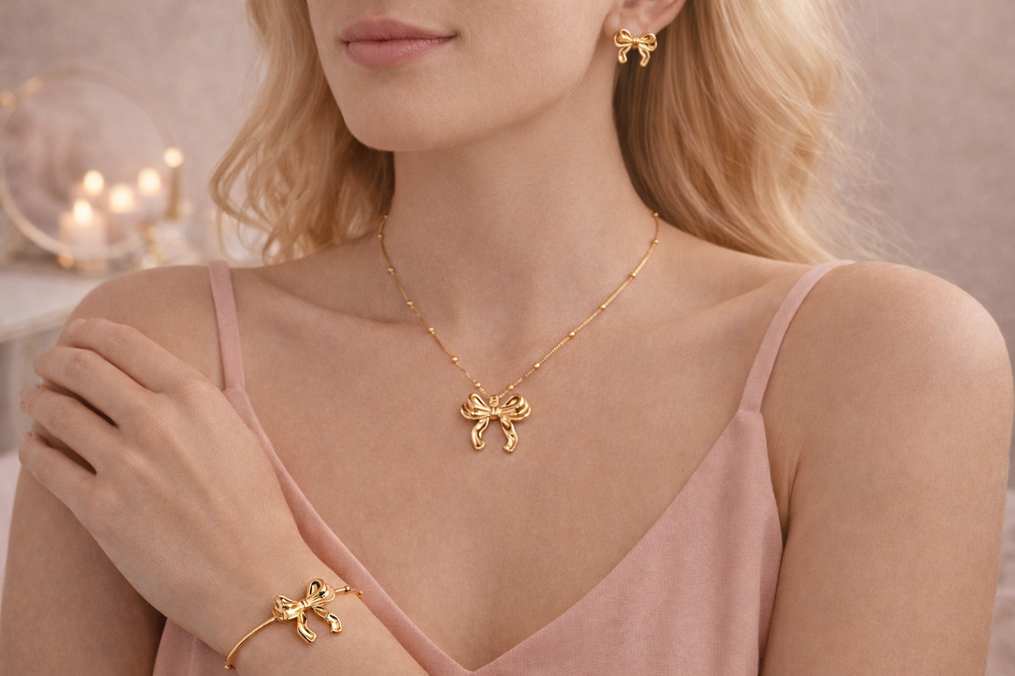 Gold Bow Necklace | Waterproof Stainless Steel | Dainty Everyday Jewelry