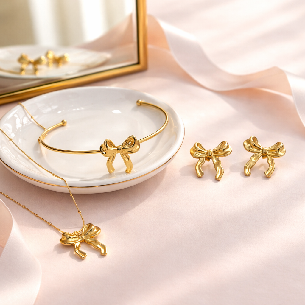 Gold Bow Necklace | Waterproof Stainless Steel | Dainty Everyday Jewelry