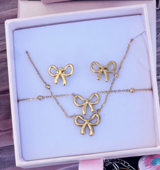 🎀 The "Dainty Bow" Jewelry Set: Hypoallergenic & Stainless steel