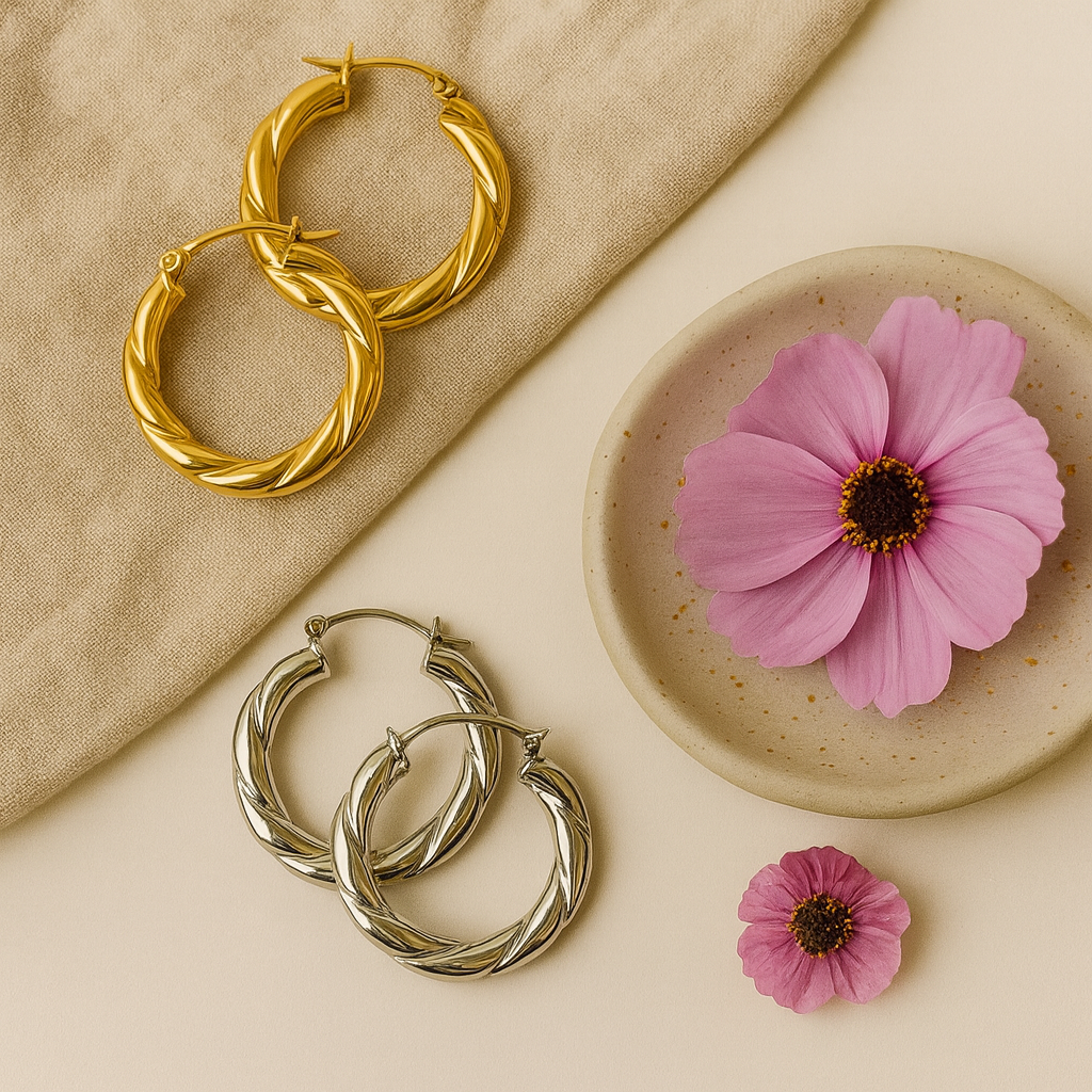 Braided stainless steel hoop earrings
