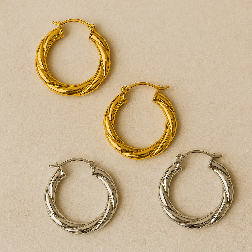 Braided stainless steel hoop earrings