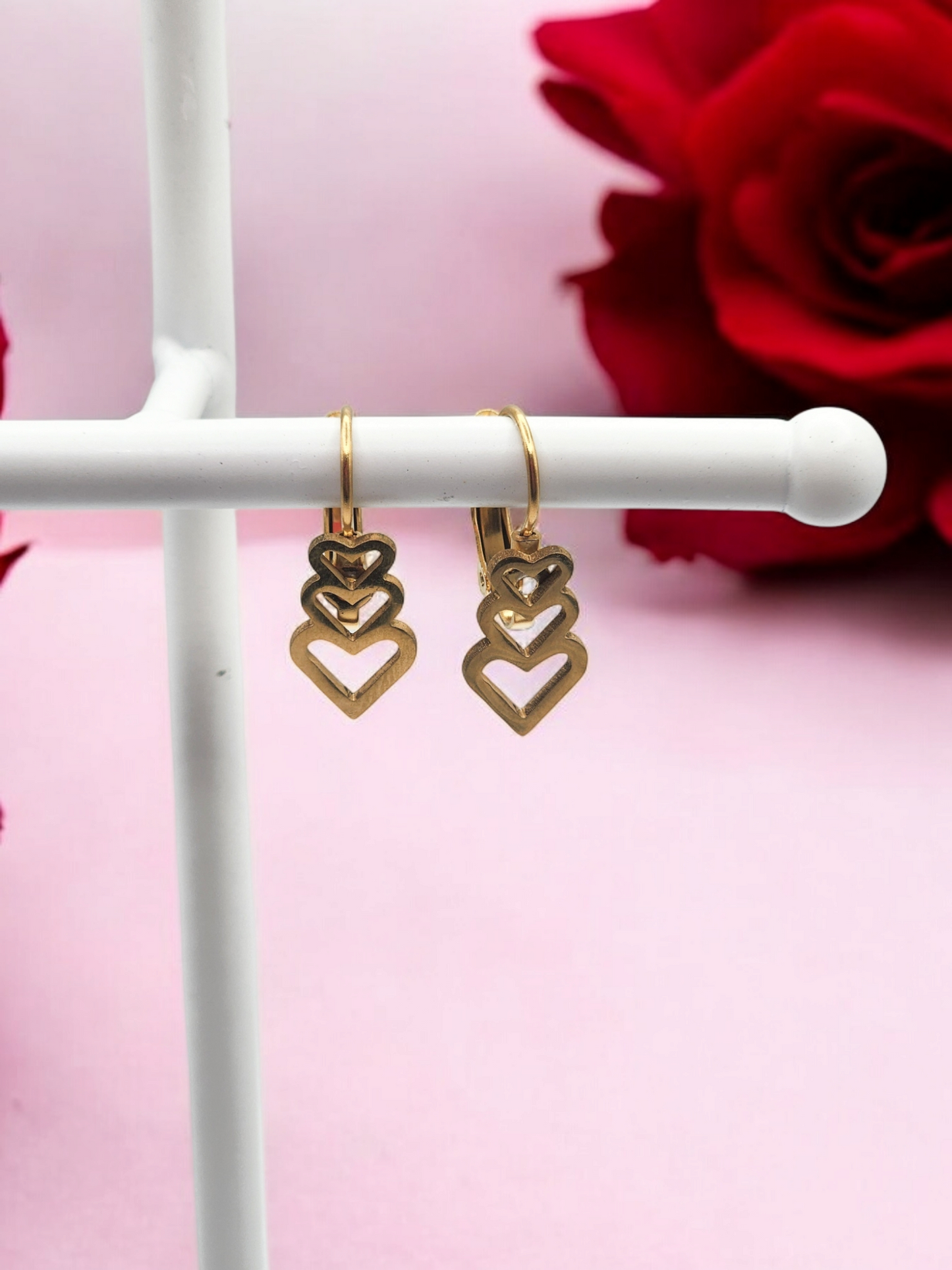 Triple Heart Stacked Earrings