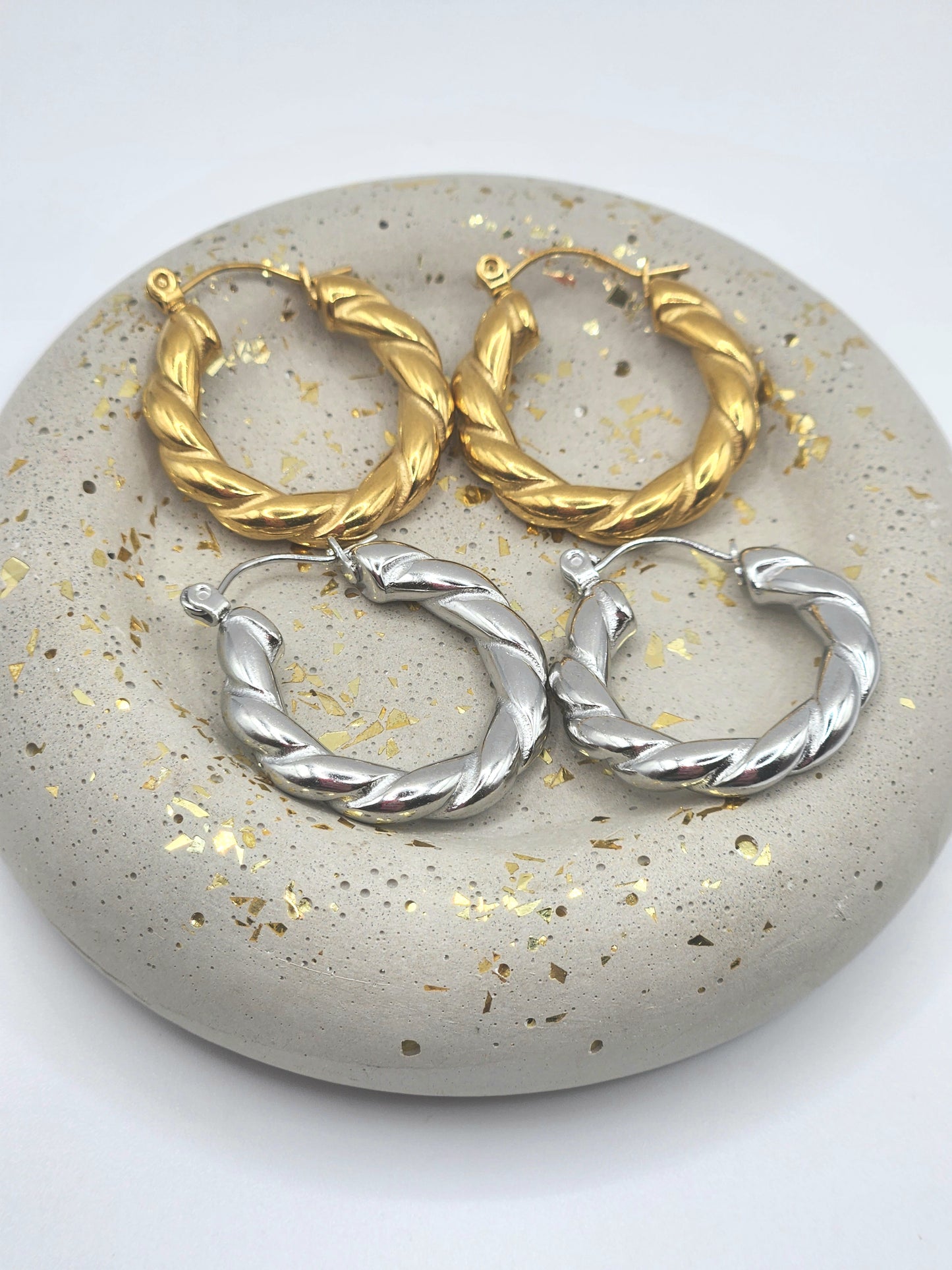 Braided stainless steel hoop earrings