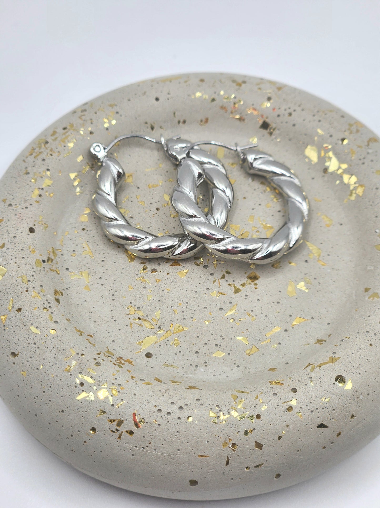 Braided stainless steel hoop earrings